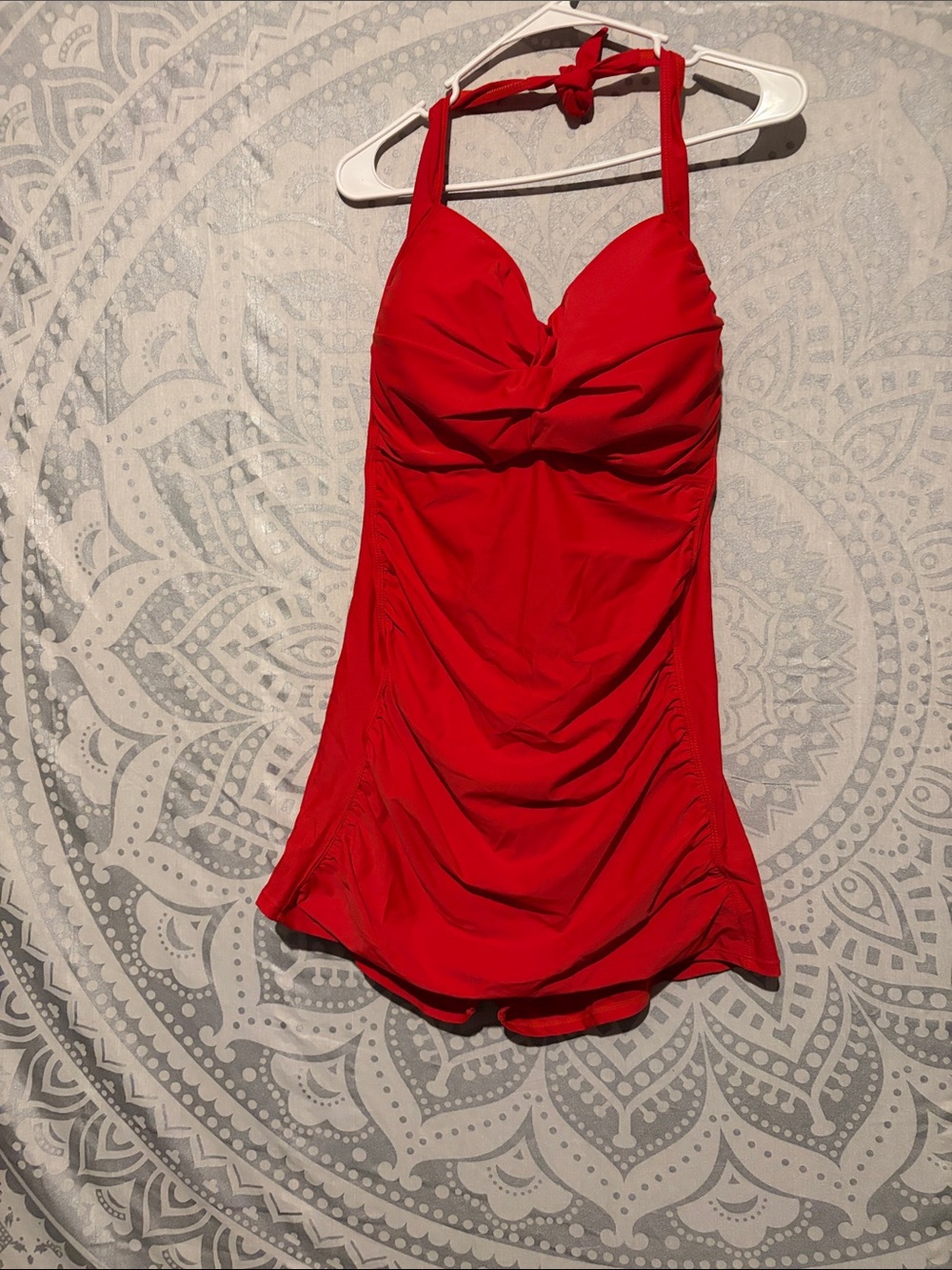 Plus Size 5XL Red Twist Front Swimdress Halter Neck Ruched Swimsuit NWOT
